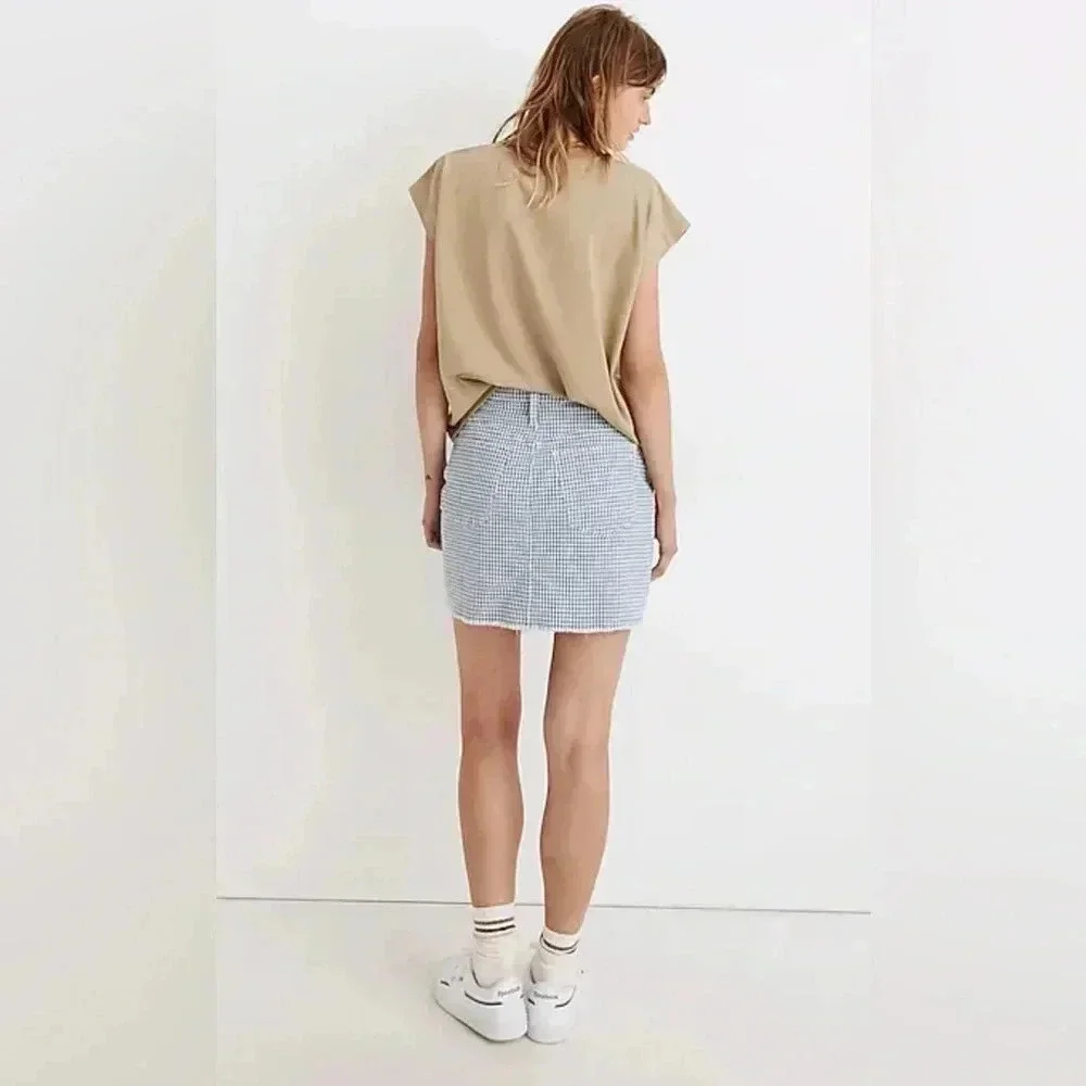 Madewell Stretch Straight Mini Skirt in Gingham: Raw-Hemmed Edition - Picture 4 of 8
